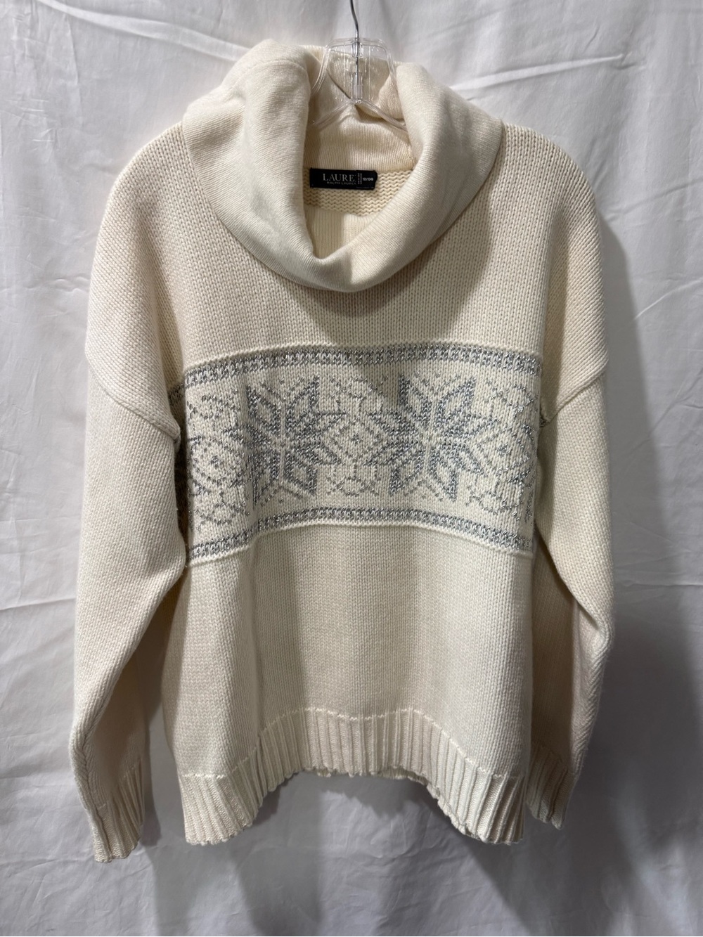 Ralph Lauren Cream Cowl Neck Sweater with Gray Fair Isle Band